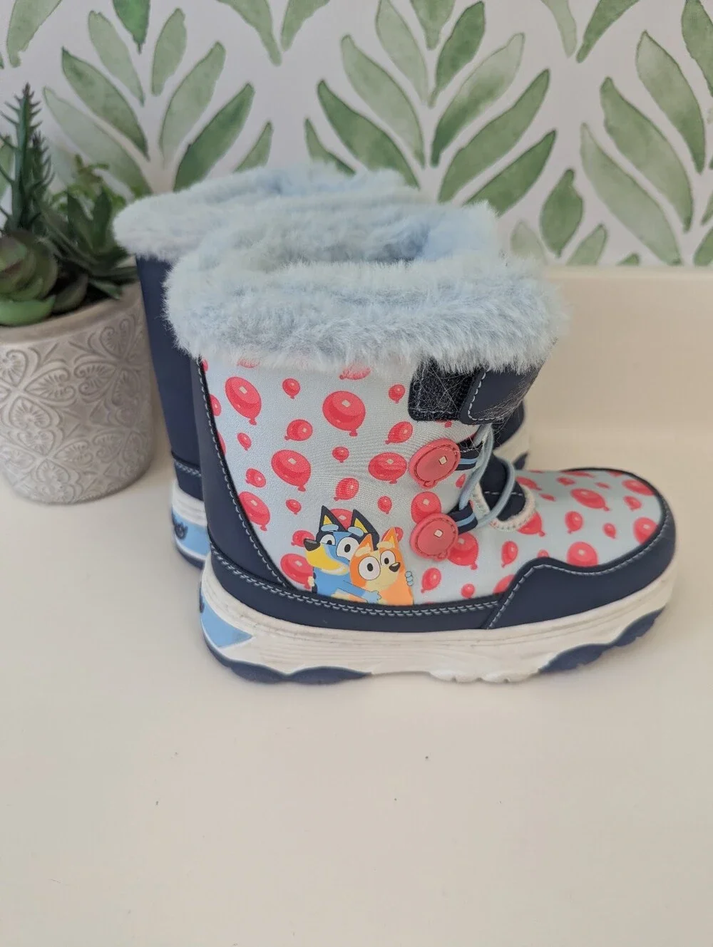 Bluey Winter Snow Boots Toddler 11 Bungee Velcro Combo Fur Lined